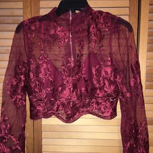 Two piece mesh floral crop top & skirt